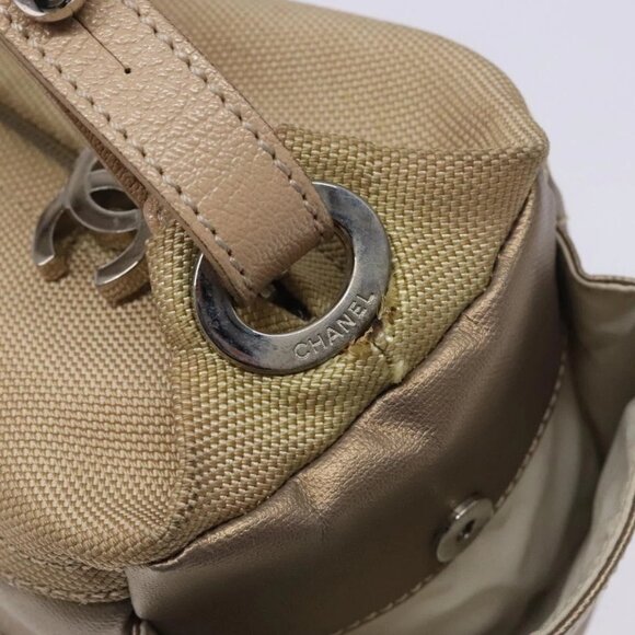 CHANEL Paris Biarritz Shoulder Bag Coated Canvas Beige Silver CC Auth BA4004 - Picture 12 of 15